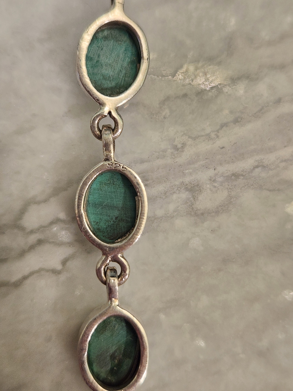 Green Malachite Oval Stone Silver Link Bracelet, 925 Sterling, Adjustable - Picture 5 of 5
